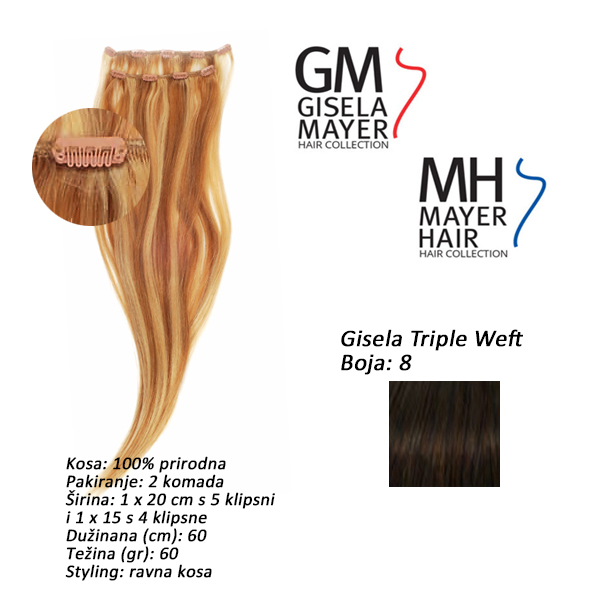 GMTWCL8 Umetak za kosu s klipsnama Gisela Triple Weft 2 kom 60 cm - 8 - Slika 1